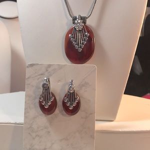 Red Agate Slab Necklace and Earring Set